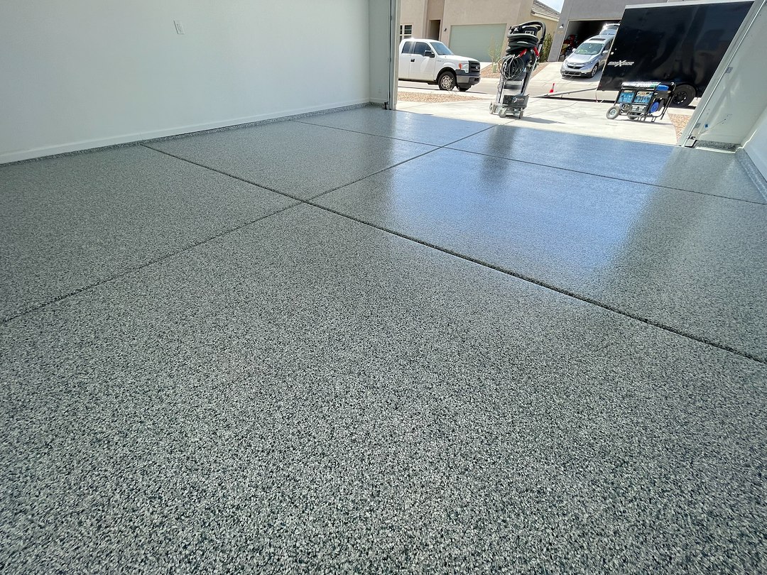 Recent 2 car garage floor coating completed in Gladden Farms, Marana, AZ